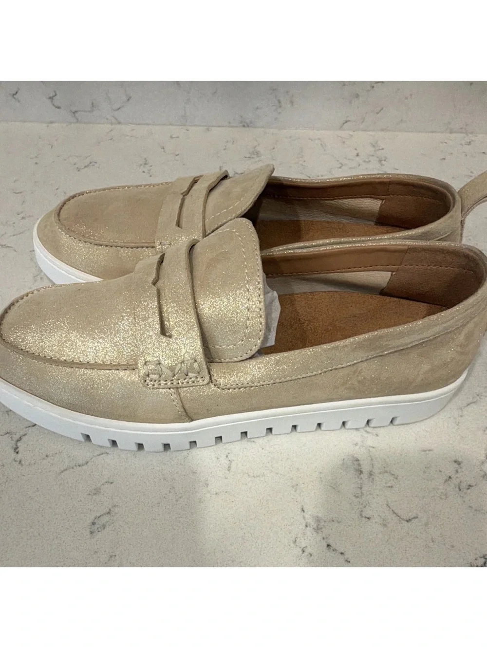 Vionic Gold Metallic Faux Leather Slip-On Loafer Flats Women's US 9.5 Round